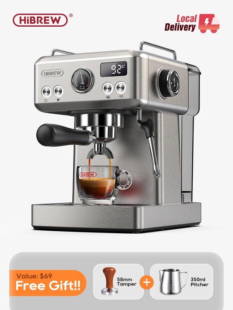 Hibrew 20bar semiautomática máquina de café expresso temperatura ajustável 58mm portátil frio/quente cafeteira metal caseh10a
