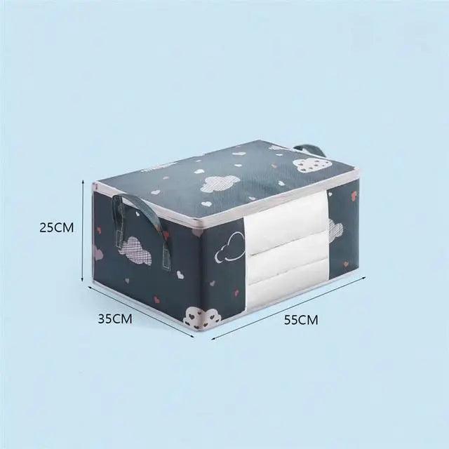 Bolsa organizadora de armazenamento de roupas de grande capacidade com alça reforçada, adequada para cobertores e roupa de cama, dobrável com zíper resistente.