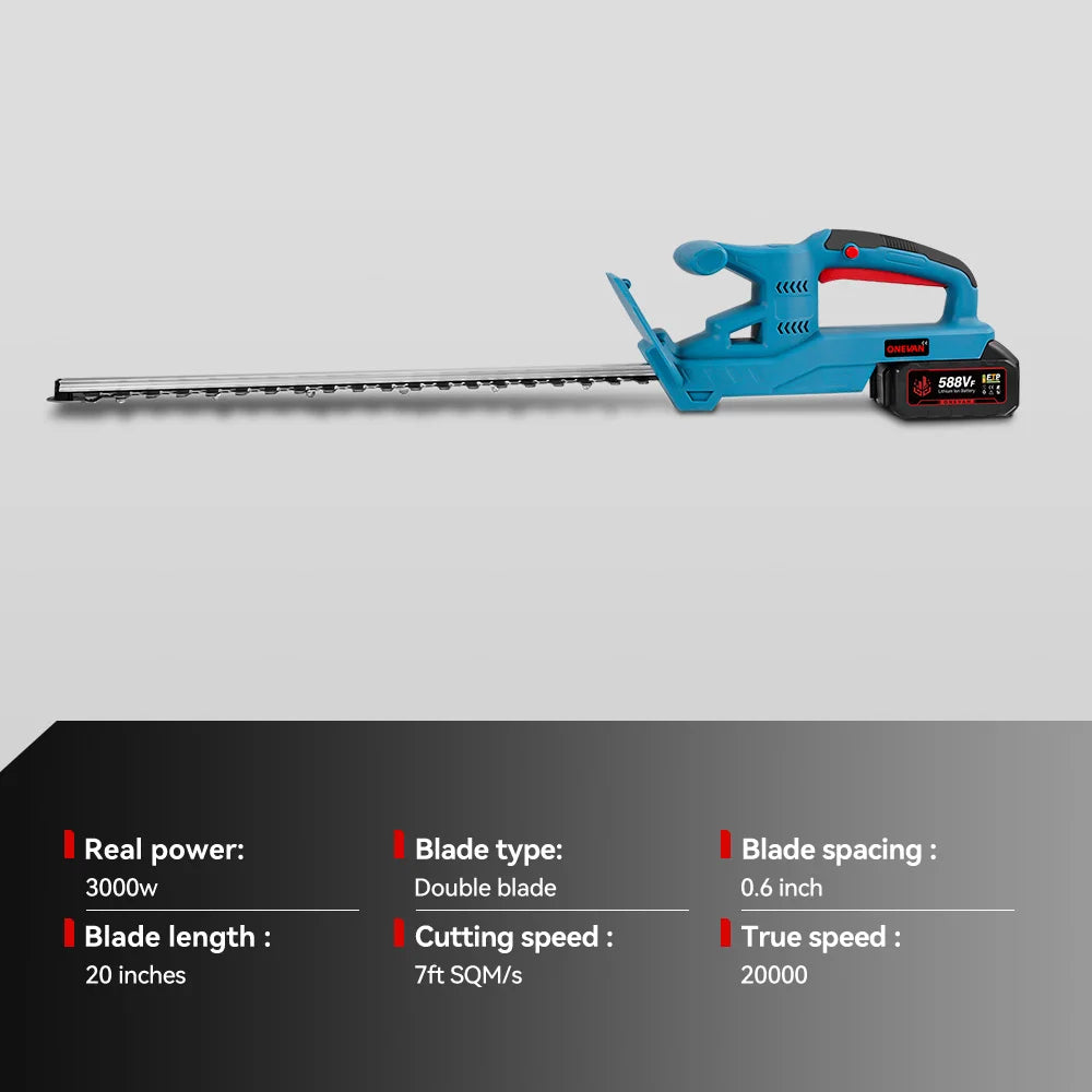Cortador de Grama Elétrico ONEVAN 20 polegadas 3000W 20000RPM, Podador de Cerca Viva para Jardinagem, Ferramenta Elétrica a Bateria de Lítio