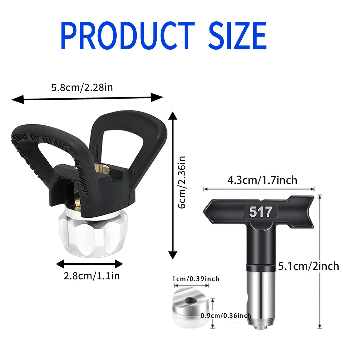 Pacote de Pulverizador de Tinta Airless de 8 Peças: 6 Bicos Pretos com Juntas (109 211 315 417 517 623) + 2 Bases Pretas, Conjunto de Bicos para Pulverizador de Tinta Airless, Adequado para Pintura em Construções Residenci