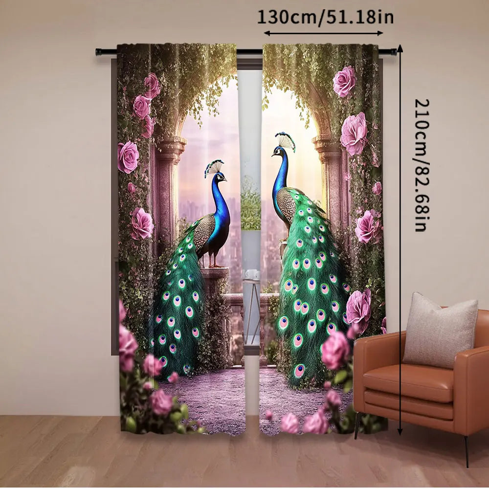 2 pçs retro pavão impresso cortinas para sala de estudo cozinha sala estar dormitório quarto decoração casa a