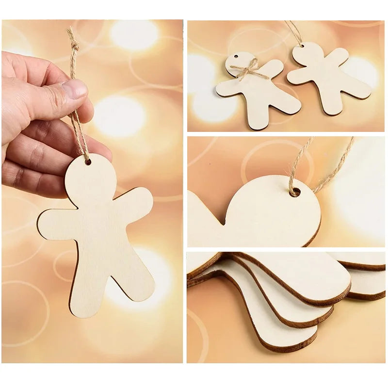 10 pçs de madeira gengibre homem inacabado disco de madeira fatias diy ornamento da árvore de natal pendurado decoração natal noel navidad natal