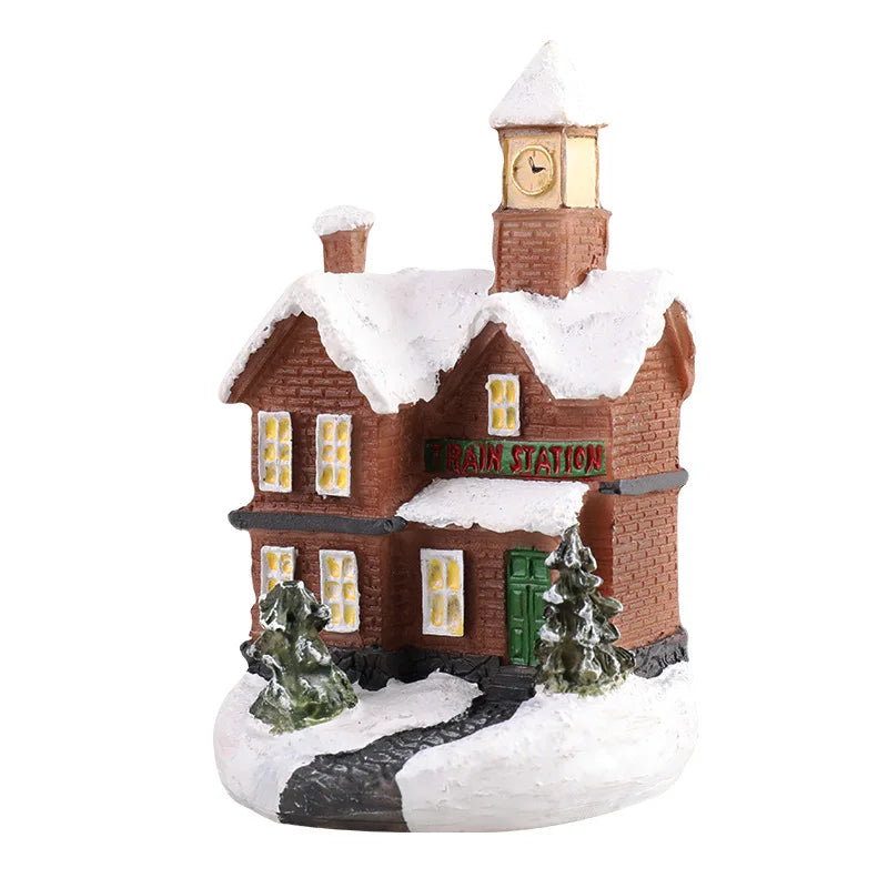 Natal led luz casa enfeites de árvore de natal led resina pequena vila casa natal brilho decoração presente feliz ano novo decorações dc05