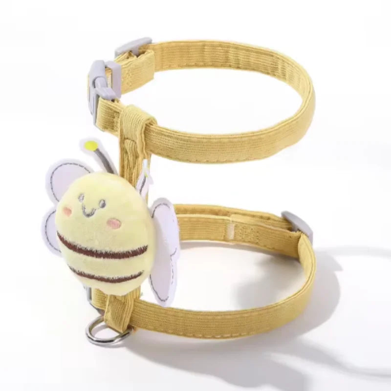 Conjunto de Coleira e Guia para Gatos e Cães, Ajustável, com Estampa de Abelha em Desenho Animado, Coleira Dupla Camada para Animais de Estimação Pequenos e Médios, para Passeios ao Ar Livre