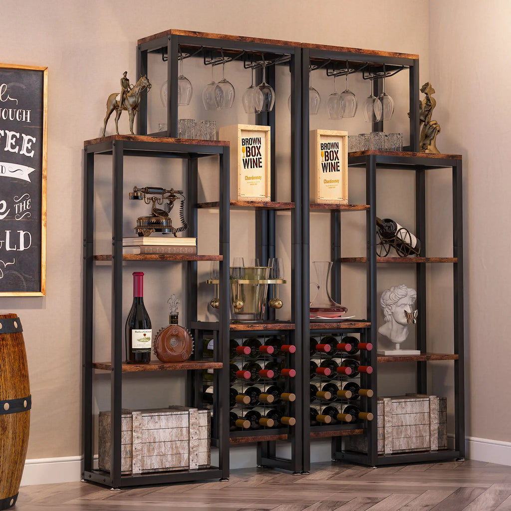 Cremalheira autônoma do vinho do assoalho das tribos com suporte de vidro e armazenamento do vinho, prateleira de exposição industrial do vinho, padeiro Rack, 5-Tier