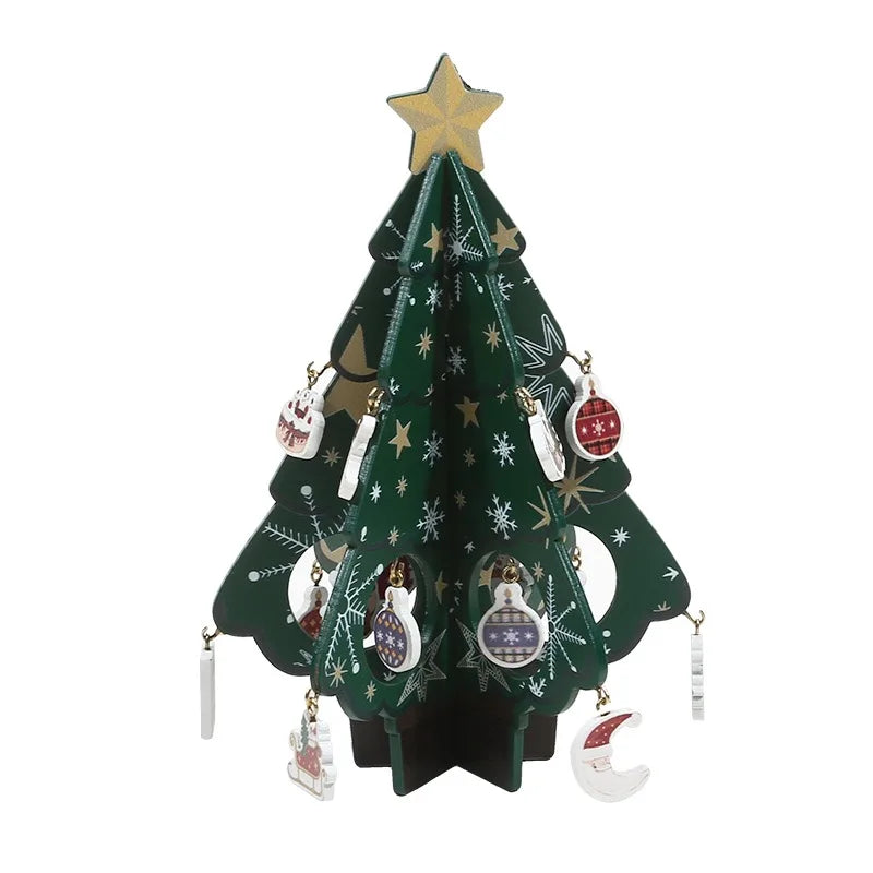Árvore de natal infantil artesanal diy estéreo de madeira layout de cena de árvore de natal decorações de natal ornamentos 17 19cm de altura