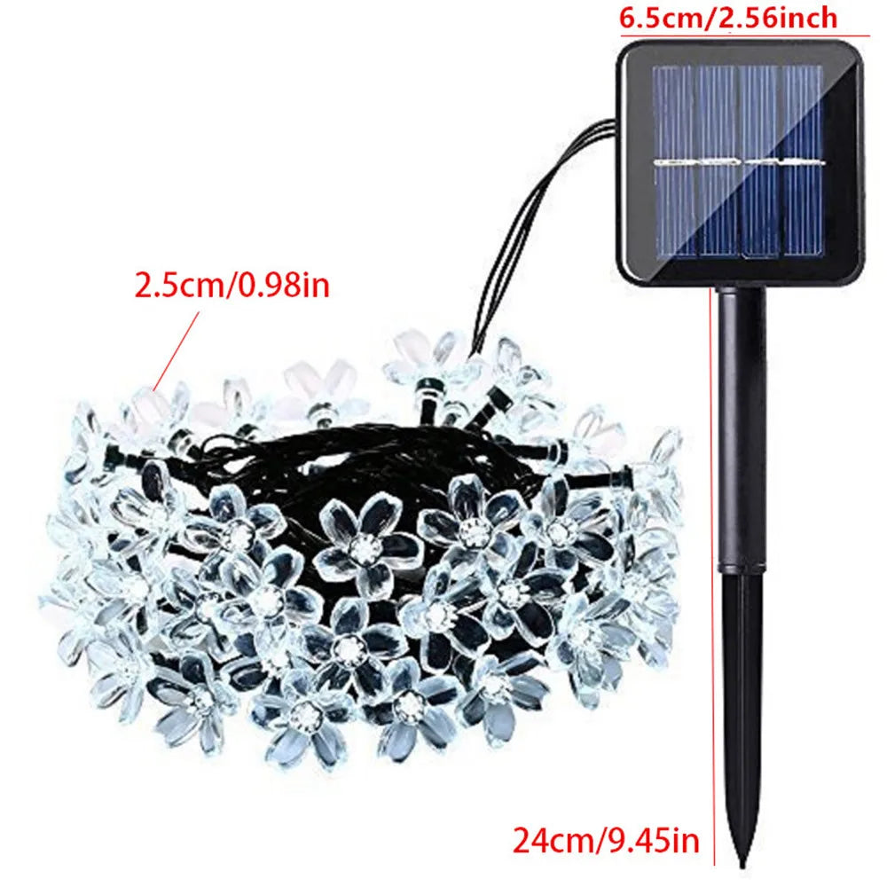 Luzes de Cordão LED Solares em Forma de Flor de Cerejeira para Decoração de Jardim e Pátio ao Ar Livre, Decoração de Natal e Casamento