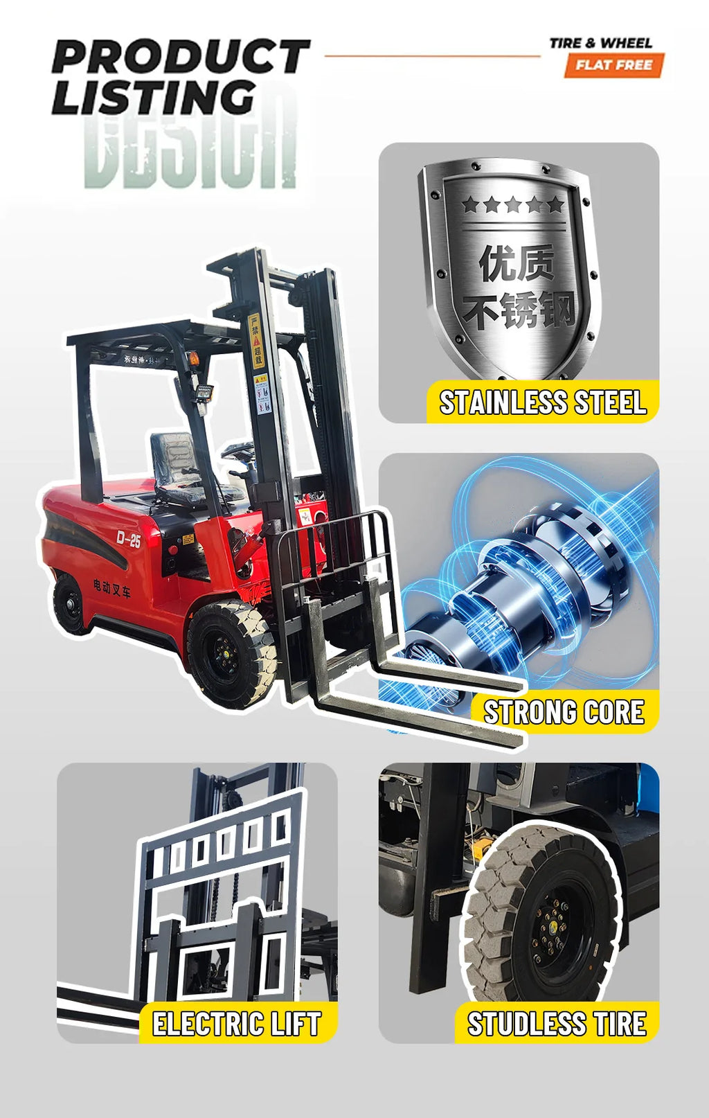 Empilhador elétrico de 1,5 toneladas, alimentado por bateria, para manuseio de cargas em armazéns, com certificação CE, modelo personalizável.