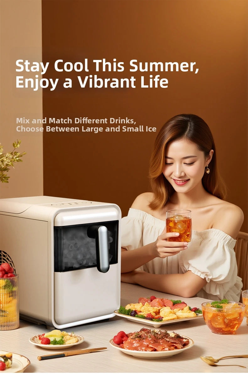 Máquina de Fazer Gelo Portátil 15KG/Dia - Mini de Bancada para Casa/Dormitório/Escritório, Desligamento Automático, Perfeita para Cafeterias/Lojas de Chá (Branca)