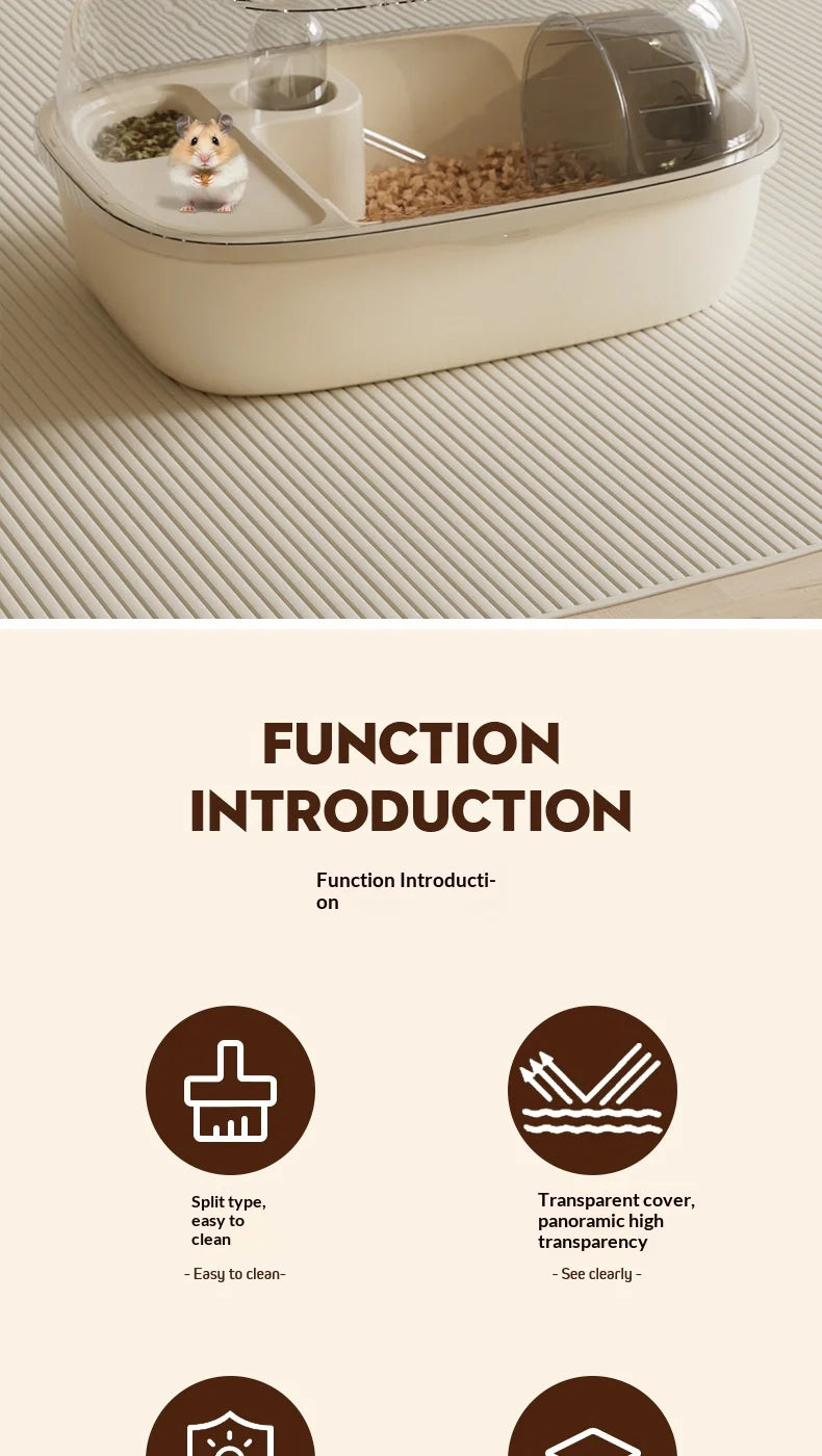 Gaiola de Luxo para Hamster Dourado de Grande Capacidade, Habitat Villa com Plataforma Grande de 2 Camadas, Ninho para Esconderijo, Suprimentos para Pequenos Animais de Estimação