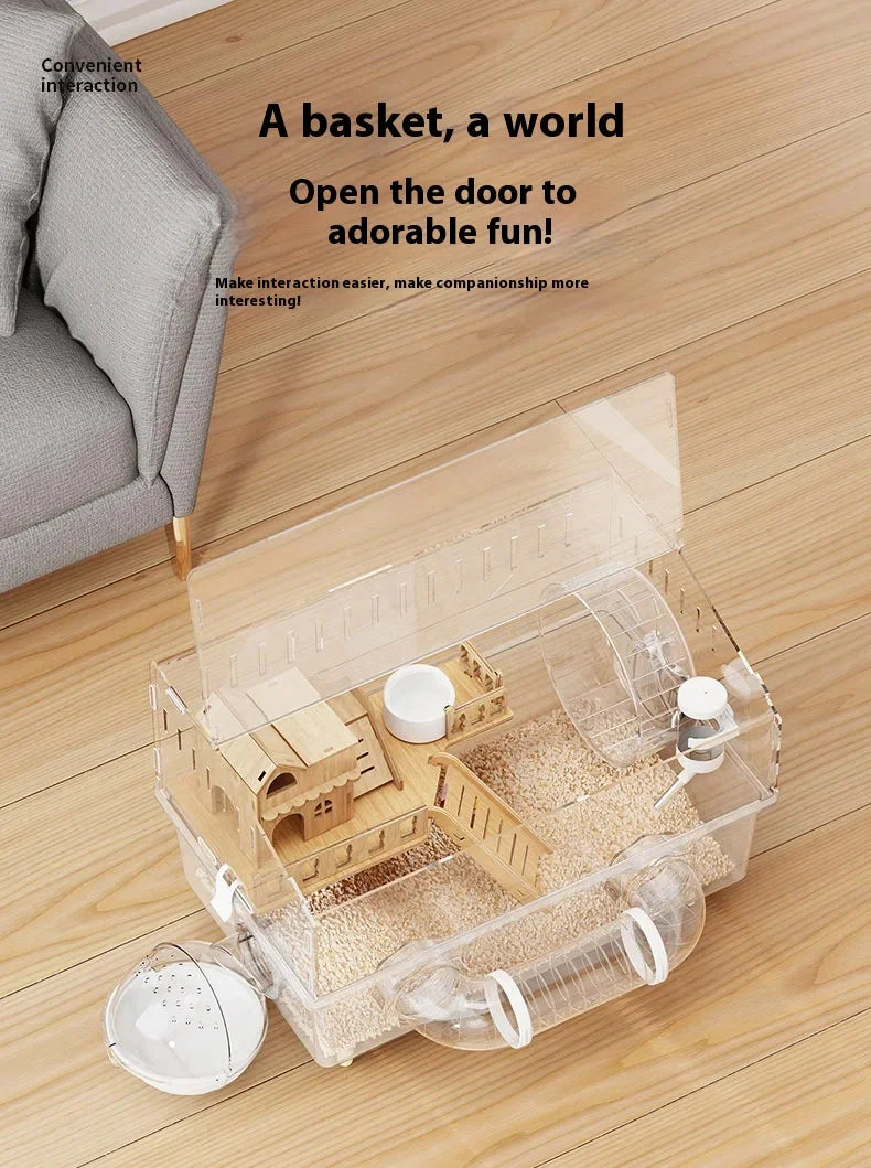 Gaiola para Hamster Espaçosa em Acrílico Transparente com Acessórios, Habitat para Roedores, Suprimentos para Pequenos Animais