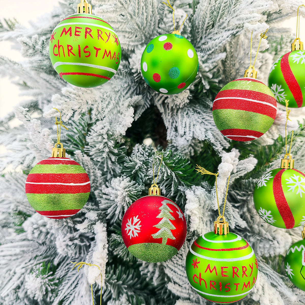 Conjunto de enfeites de bolas de Natal, verde e vermelho, para pendurar na árvore de Natal, ideal para festas de Ano Novo e como presente.