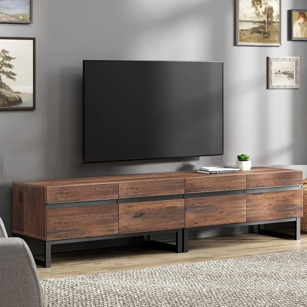 Suporte de TV Moderno para TVs de 50-75 Polegadas, Centro de Entretenimento em Madeira com Armários de Armazenamento de Base Metálica, Console de TV Multimídia, Personalizável
