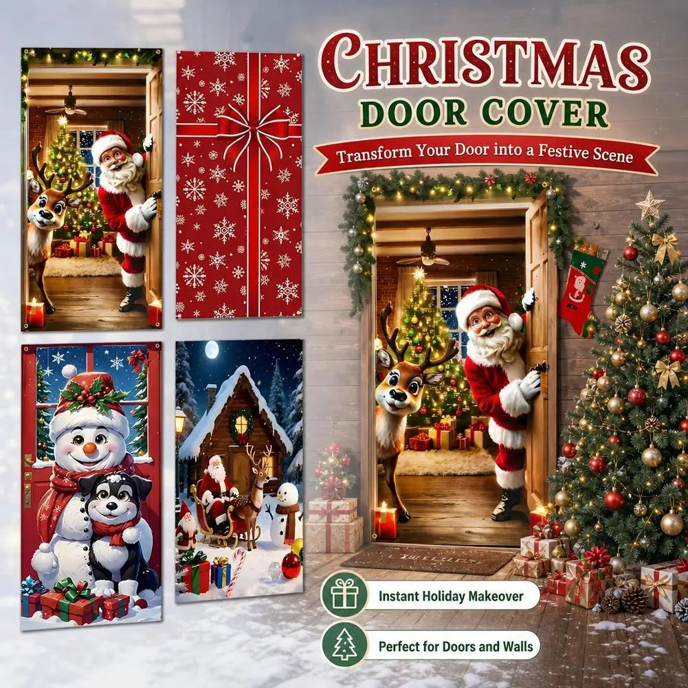 Decorações para cobrir a porta no Natal, banner com tema de Papai Noel e presentes, painel decorativo para a varanda, banner para a porta da frente, artigos para festas com tema de casa de campo.