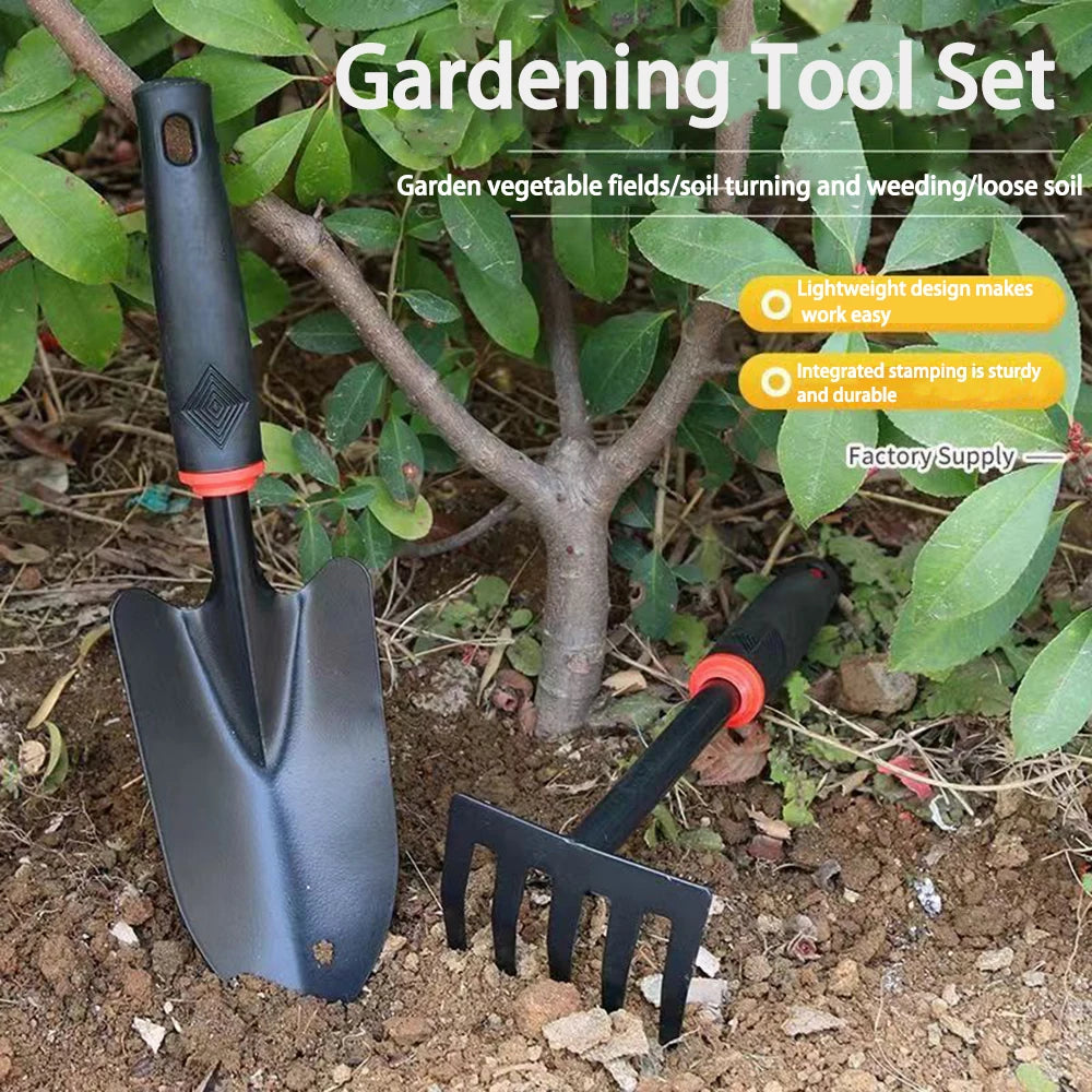 Conjunto de Ferramentas de Jardinagem Mini com 4 Peças, Incluindo Pá, Rastelo e Enxada para Plantio de Flores e Vegetais, Equipamento de Jardinagem Manual para Casa e Jardim