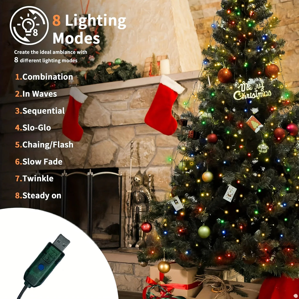 Luz decorativa para árvore de Natal, luz de ambiente alimentada por USB, adequada para uso interno e externo, decoração de Natal e feriados.