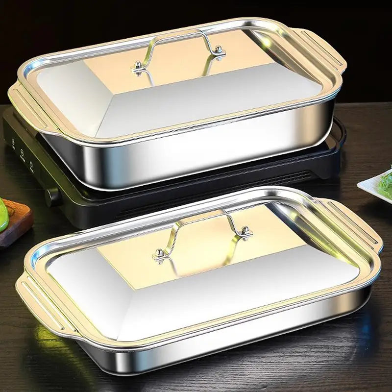 Assadeira Profunda de Aço Inoxidável, Bandeja de Cozimento com Tampa, Panela Resistente ao Calor para Forno, Ideal para Grelhar e Cozinhar Diariamente