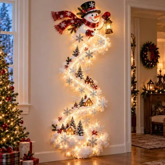Decoração de parede natalina luminosa, luz de parede para casa, cena mágica de Natal, trenó do Papai Noel, renas, decoração natalina suspensa