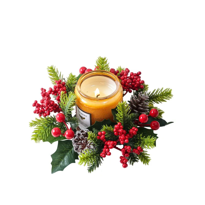 Natal vela grinalda mesa de jantar decorações clássico bagas vermelhas pinha peça central guirlanda multifuncional castiçal 2025
