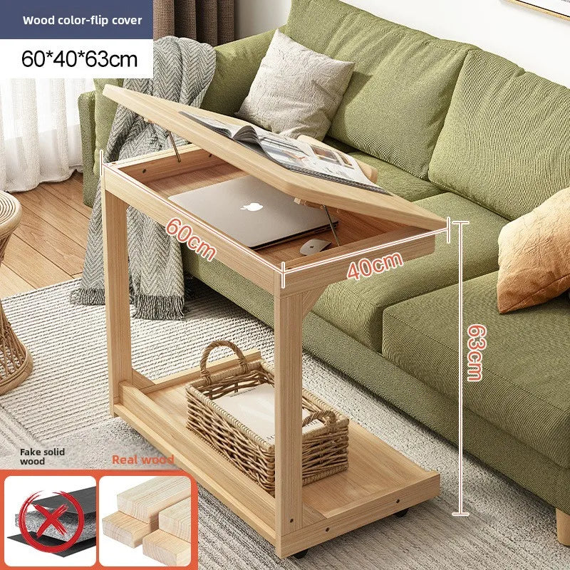 Mesa de centro móvel de madeira maciça, prateleira de armazenamento para sala de estar, mesa lateral dobrável para sofá de sala de estar, mesa de cabeceira de madeira maciça para quarto