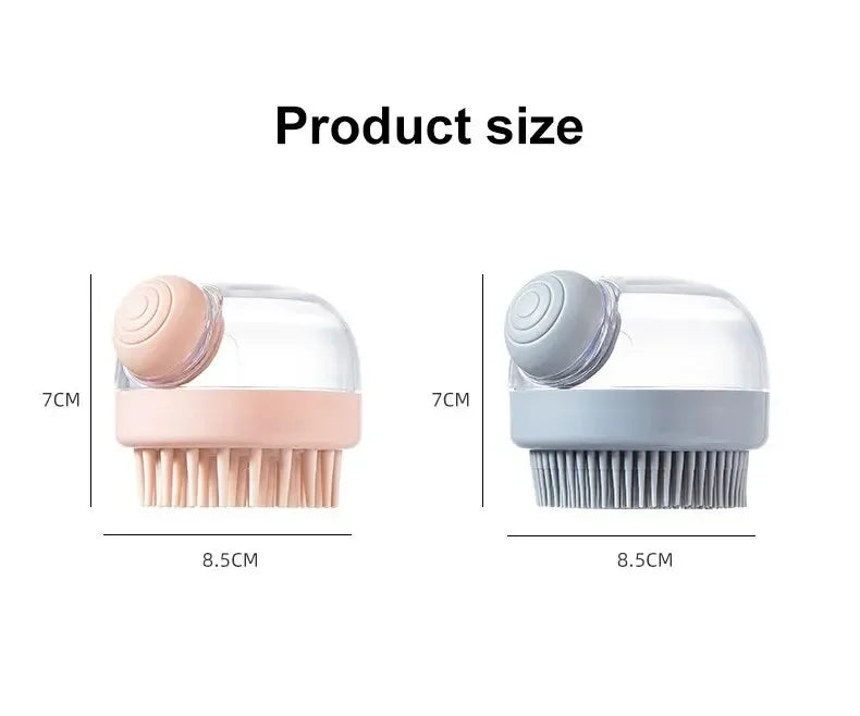 Escova de banho para animais de estimação, silicone macio com dispensador de shampoo, massagem suave para aliciamento e limpeza de pele e cabelo