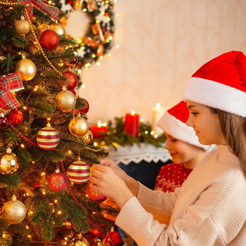 50 Unidades/caixa Bolas de Natal Vermelhas e Douradas para Pendurar na Árvore de Natal, Enfeites de Natal para Casa, Presentes de Ano Novo 2026