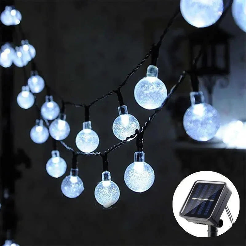 Luzes de cordão solares para exterior, luzes de globo de cristal LED, luzes de fada solares à prova d'água para decoração de jardim, Natal e exteriores