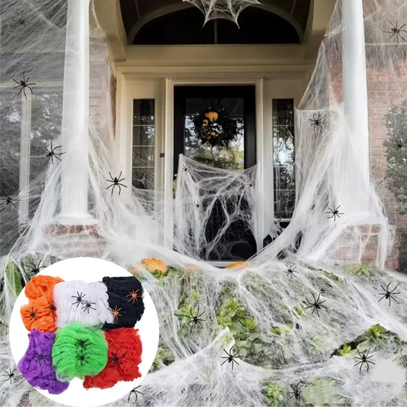 Decoração de Halloween Teia de Aranha Artificial Elástica Brilha no Escuro Adereços de Aranha Horror Gótico Decoração de Casa Assombrada Festa
