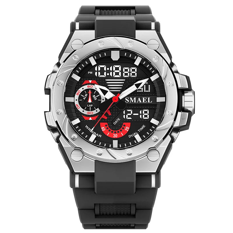 SMAEL Sport Quartz Watches LED DisplayShock Resistant 50M Waterproof Alarm Clock Analog Digitals 8060 For Men
