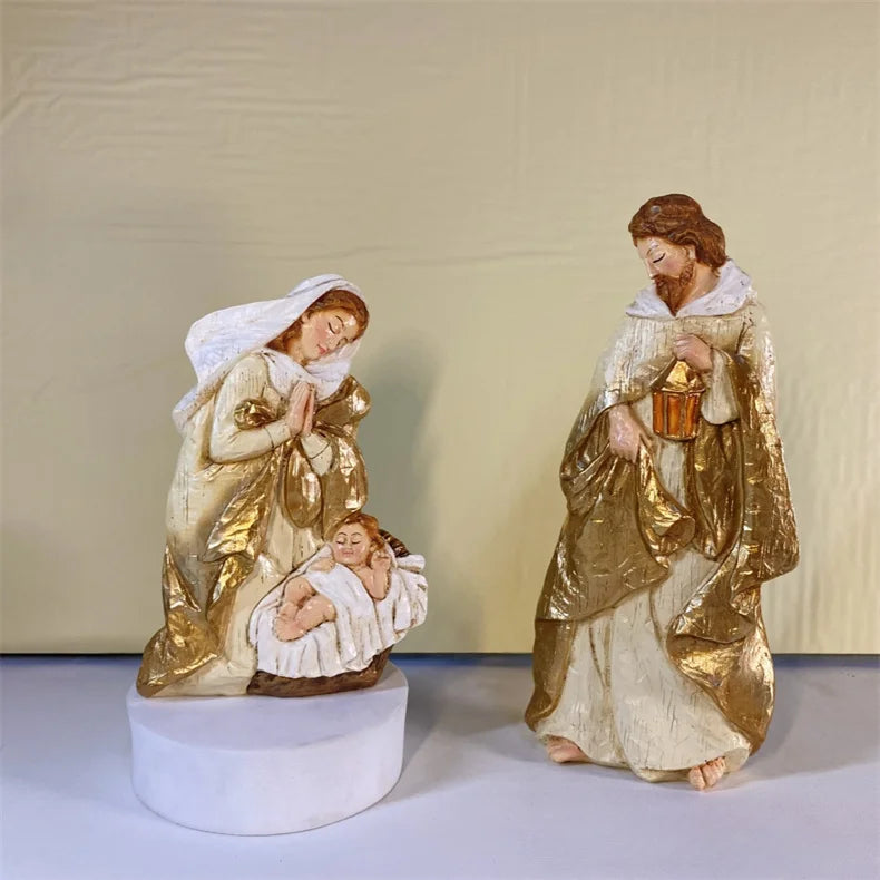 Conjunto de Figuras de Presépio, Cena da Sagrada Manjedoura, Decoração de Natal, Estátua do Nascimento de Jesus, Ornamentos Católicos Cristãos