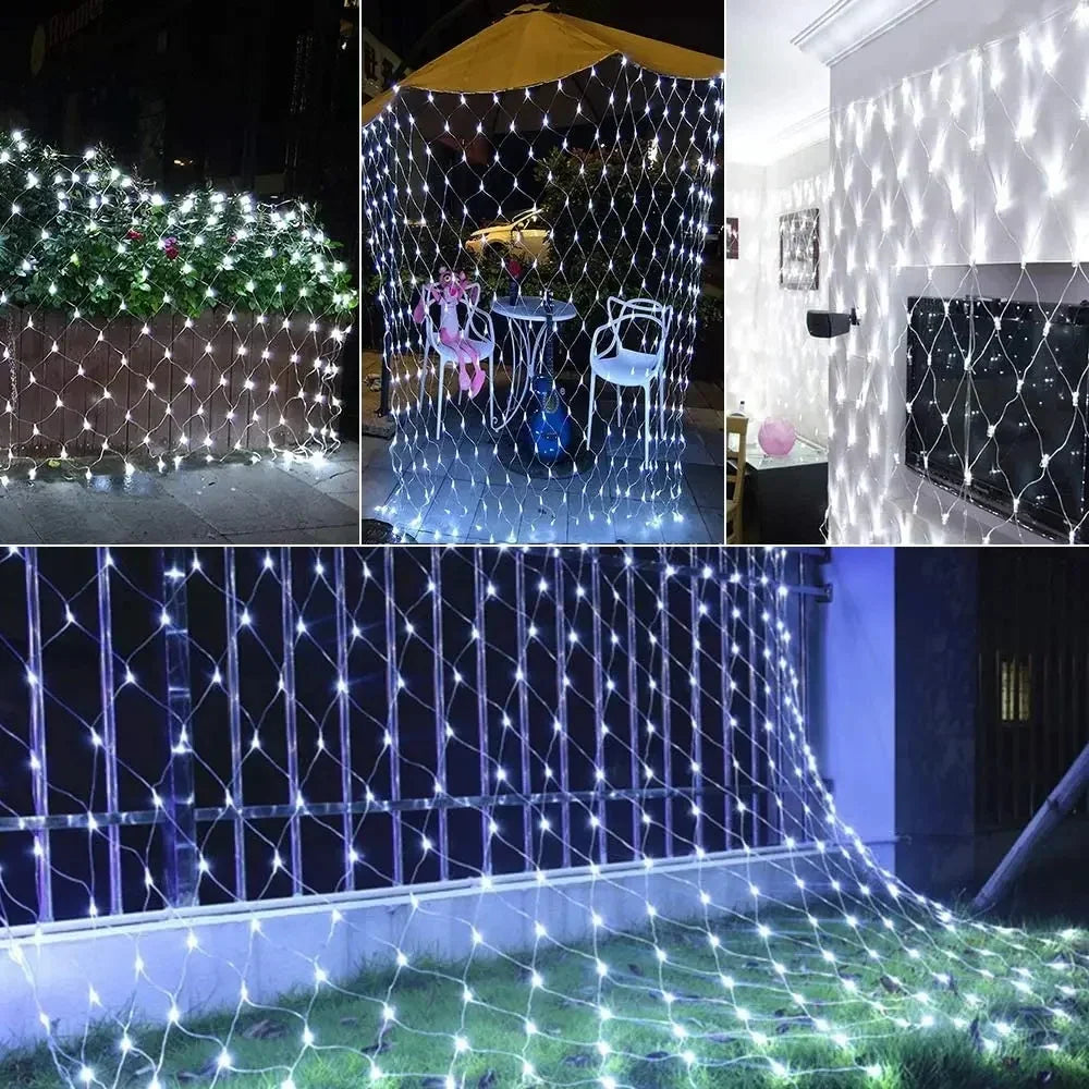 Decorações de natal lâmpada led rede de pesca luz ao ar livre à prova dwaterproof água rua árvore decoração luz festival casamento malha luz