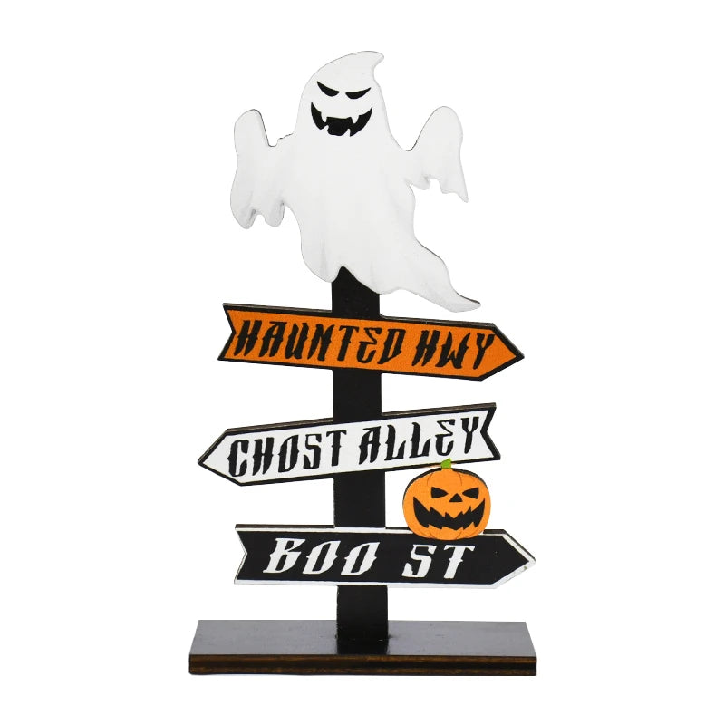 Enfeite de madeira de Halloween, fantasma, abóbora, caveira, decoração de mesa de terror para crianças, suprimentos para festa de Halloween