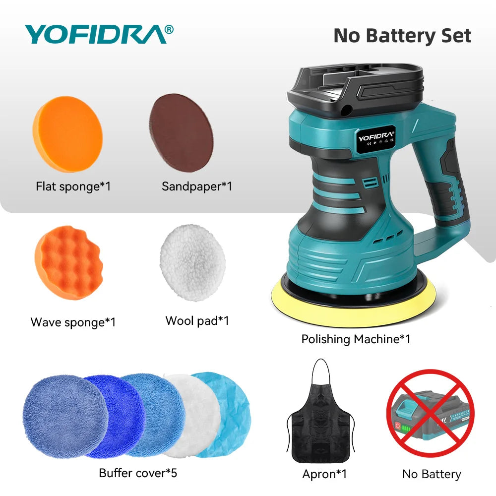 Polidora Automotiva Sem Fio YOFIDRA com 8 Velocidades Ajustáveis, Ferramenta Elétrica para Polimento, Lixamento e Selagem, Compatível com Bateria Makita 18-21V