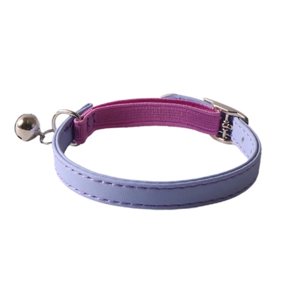 Coleira de gato pequena elástica, cor macaron, coleira para animais de estimação com sinos, coleira de couro pu ajustável para filhotes e gatos
