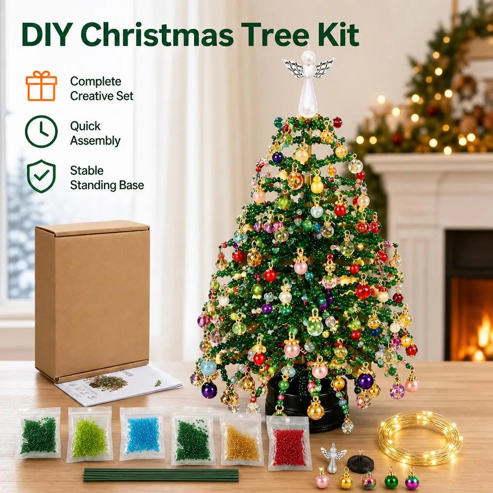 Kit de Árvore de Natal de Contas DIY, Ornamento Festivo de Mesa com Luzes LED, Contas Multicoloridas, Decoração de Férias Fácil de Montar