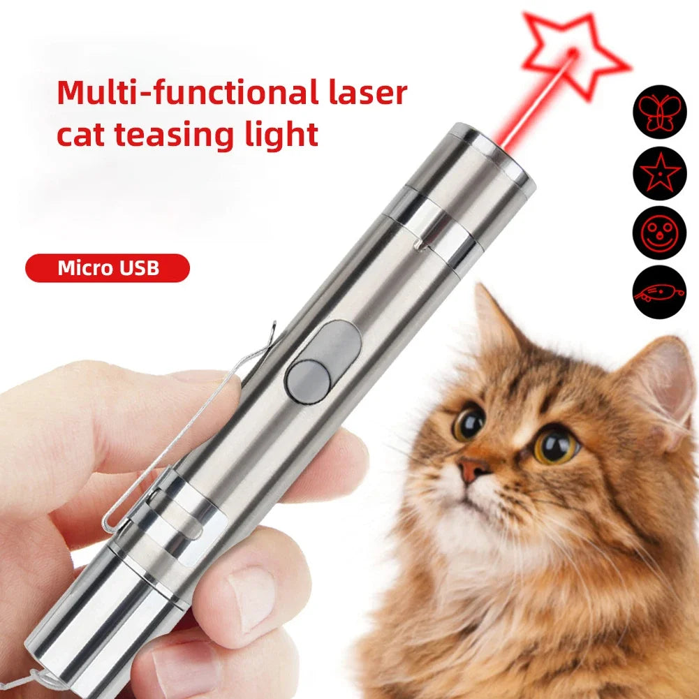 3-em-1 pet ponteiro gato brinquedo usb recarregável ponto vermelho luz engraçado gato caçador vara caneta interativa ponteiro produtos para animais de estimação