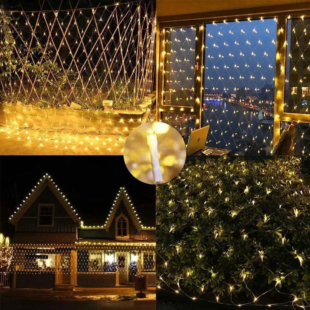 Decorações de natal lâmpada led rede de pesca luz ao ar livre à prova dwaterproof água rua árvore decoração luz festival casamento malha luz