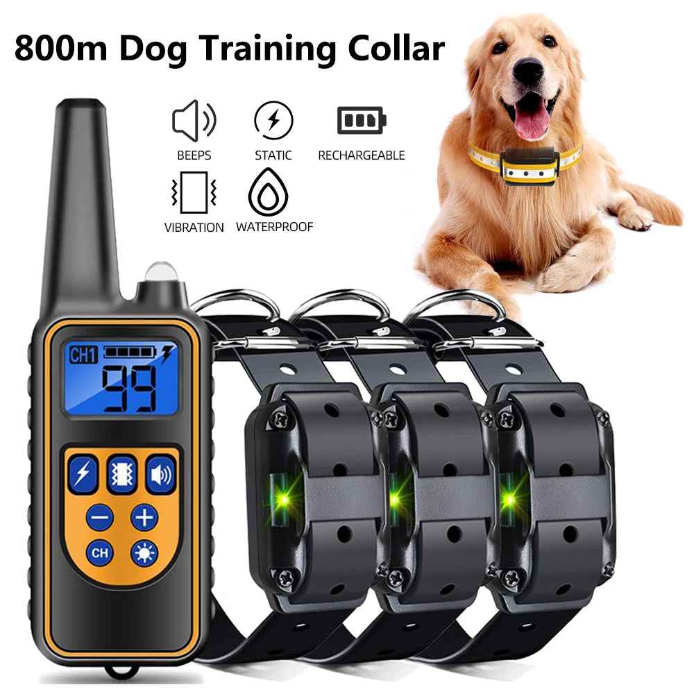 Coleira de Treinamento para Cães PUPOPAN 800m à Prova d'Água Recarregável com Controle Remoto e Display LCD para Todos os Tamanhos com Choque, Vibração e Som