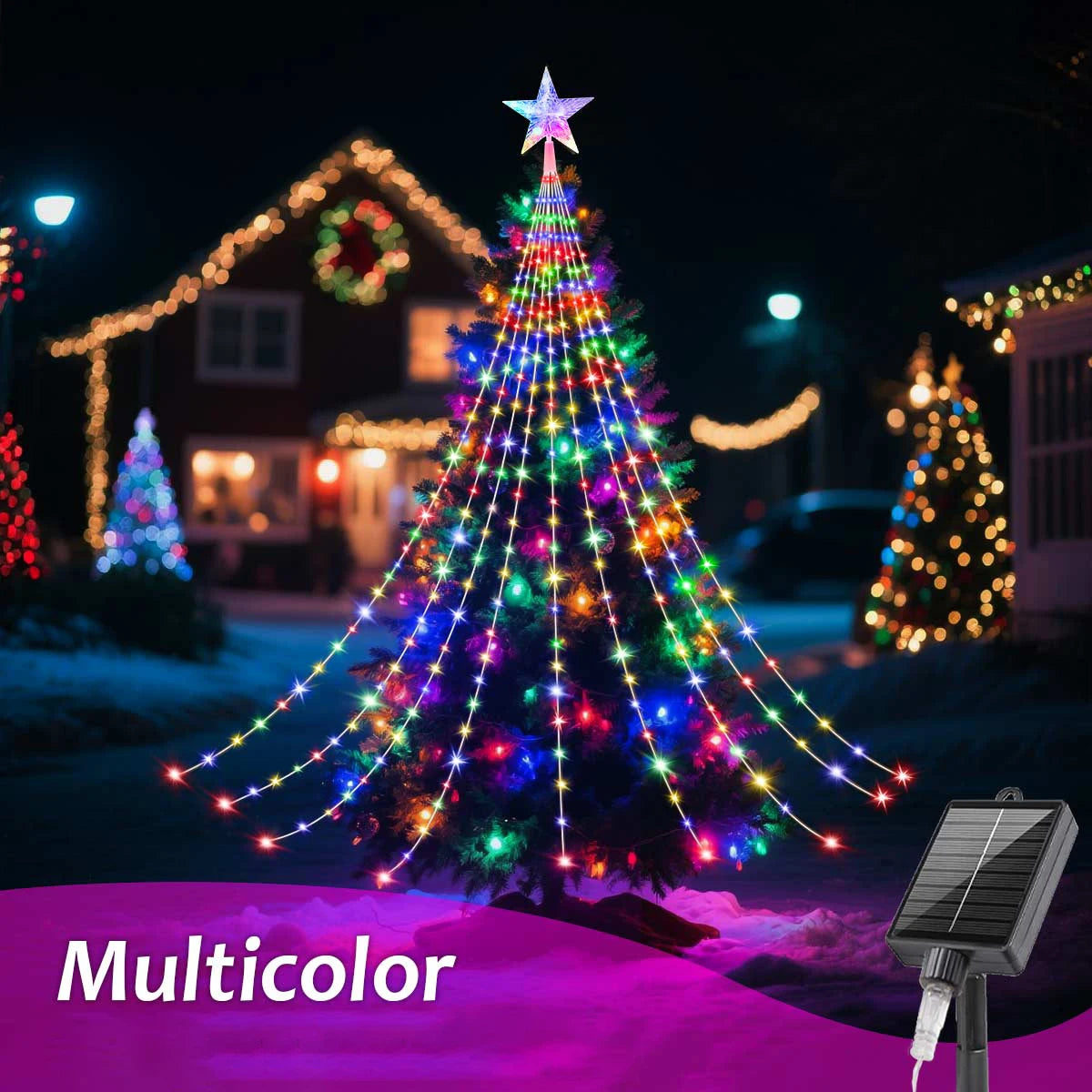 Luzes de Natal Solares para Exterior, 8 Modos, Luzes LED em Forma de Pentagrama de 2/3M, Cordão à Prova d'Água para Decoração de Festas no Quintal
