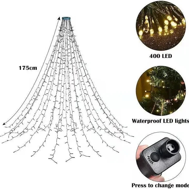 Luzes led para árvore de natal, corda à prova d'água para jardim, pátio, decoração de telhado, festa de feriado, decoração de festival