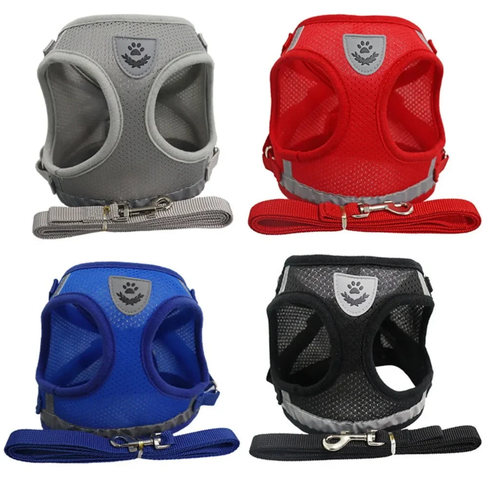 Conjunto de coleira de chumbo para gatos, ajustável, reflexivo, à prova de fuga, colete de malha para animais de estimação, coleira para cachorro, cachorro pequeno, gato, suprimentos para animais de estimação