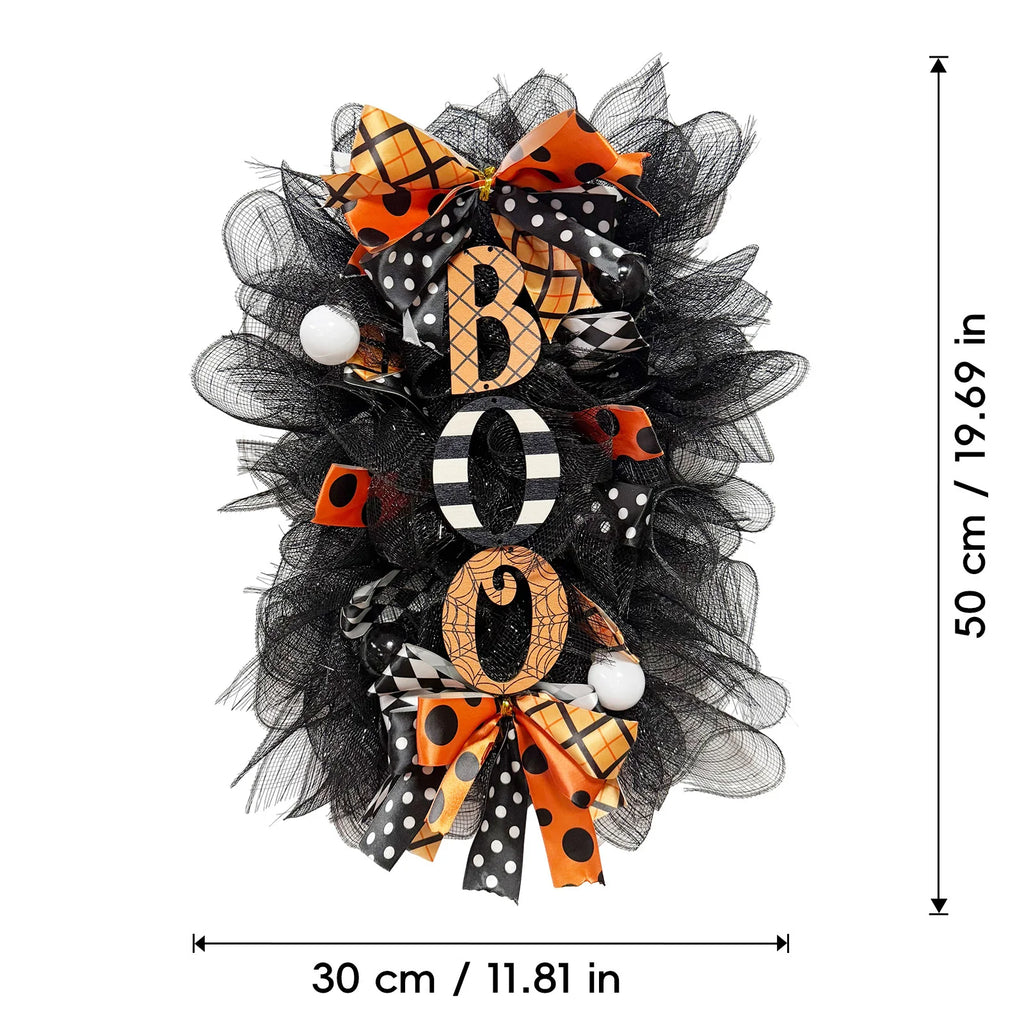 Guirlanda de Halloween BOO de 50x30cm, Decoração de Abóbora para Pendurar na Porta, Decoração de Festa para Porta da Frente, Varanda, Jardim, Parede, Ornamento de Outono