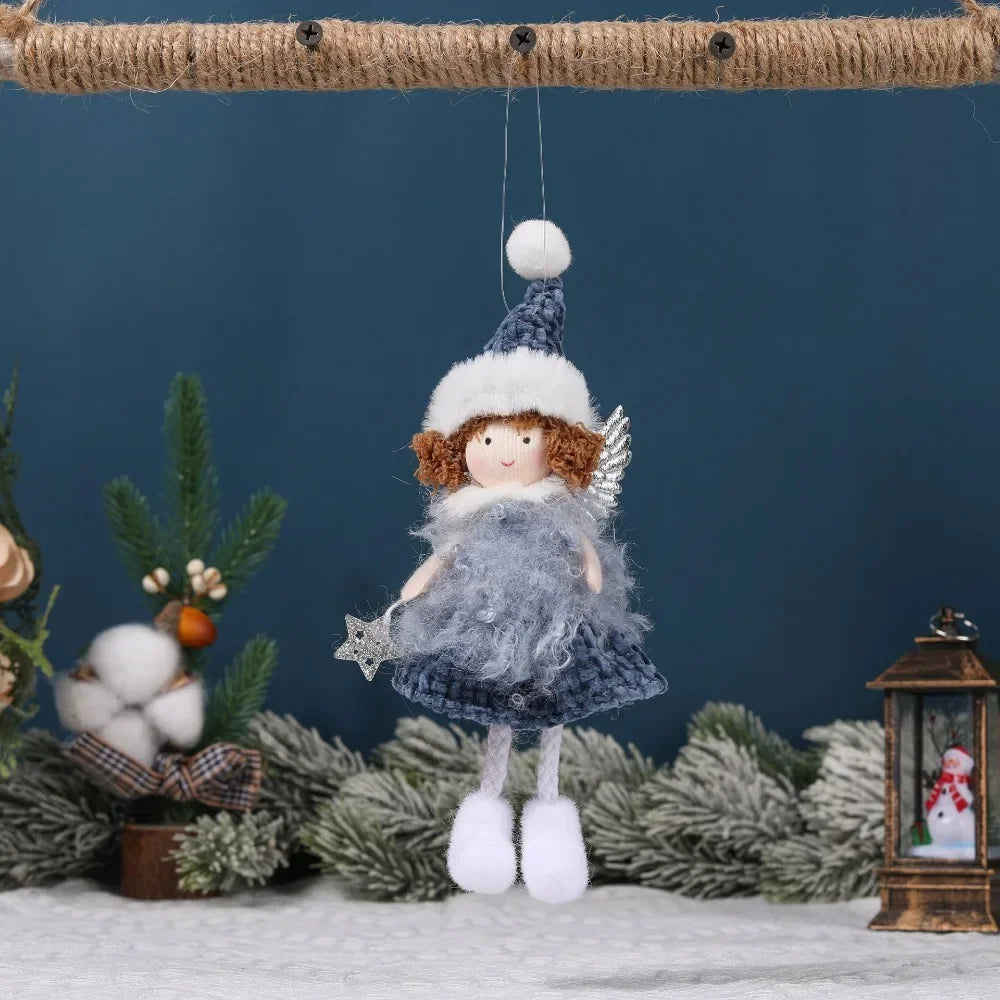 Natal Pendurado Malha Sequin Saia, Anjo Xmas Árvore Pingente Enfeites, Decoração de Casa, Noel, Presentes, 2022