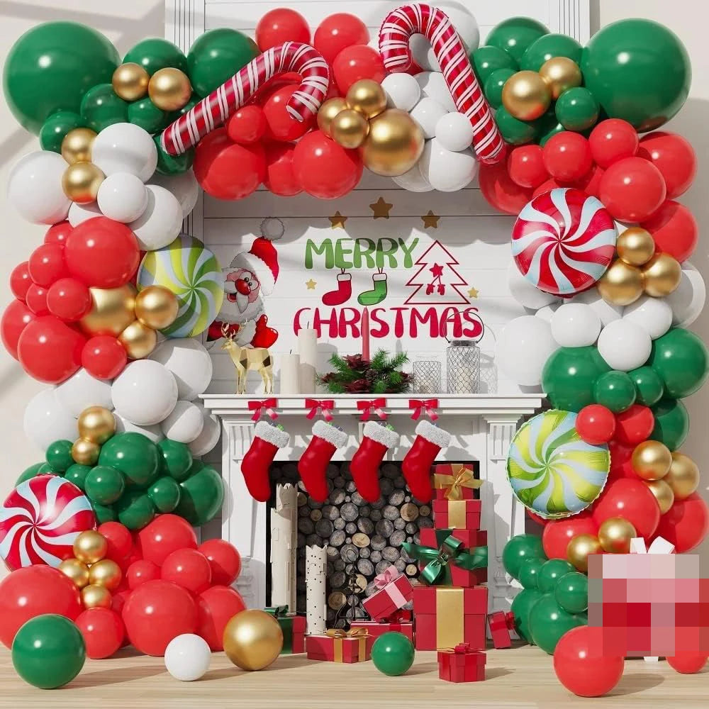 Natal verde balões arco kit vermelho branco ouro balão guirlanda natal doces cana folha globos natal casa festa de aniversário decoração