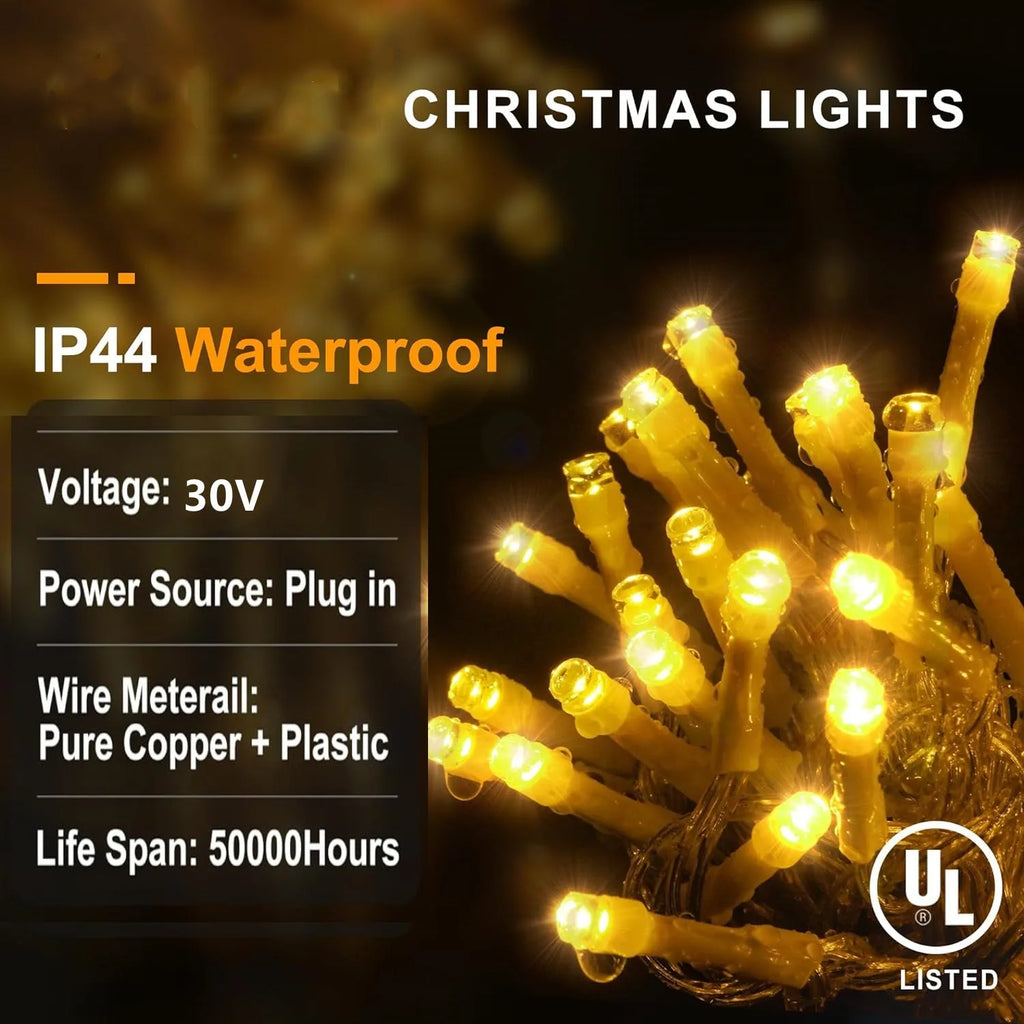 Decorações de Natal 2026: Guirlanda de Estrelas 4M (L) x 0.4/0.5/0.6M (A) com Luzes Piscantes (Branco Quente + Branco Frio) 8 Modos LED Festoon