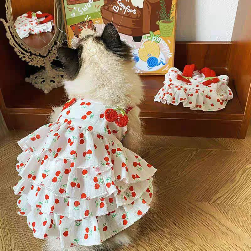 Vestido para animais de estimação para cães e gatos – Roupas estampadas estilo bolo em camadas, vestuário de raça pequena e média, adorável roupa de verão
