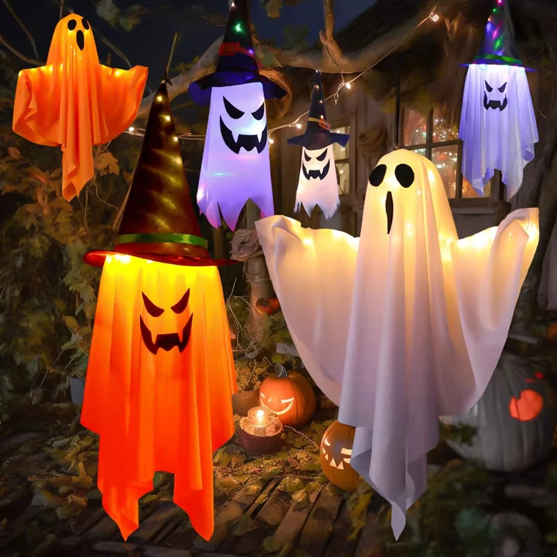 Decoração de Halloween com Fantasma Luminoso LED para Casa, Interior e Exterior, Casa Assombrada, Bar, Adereços de Terror Suspensos, Decoração de Fantasma com Luzes