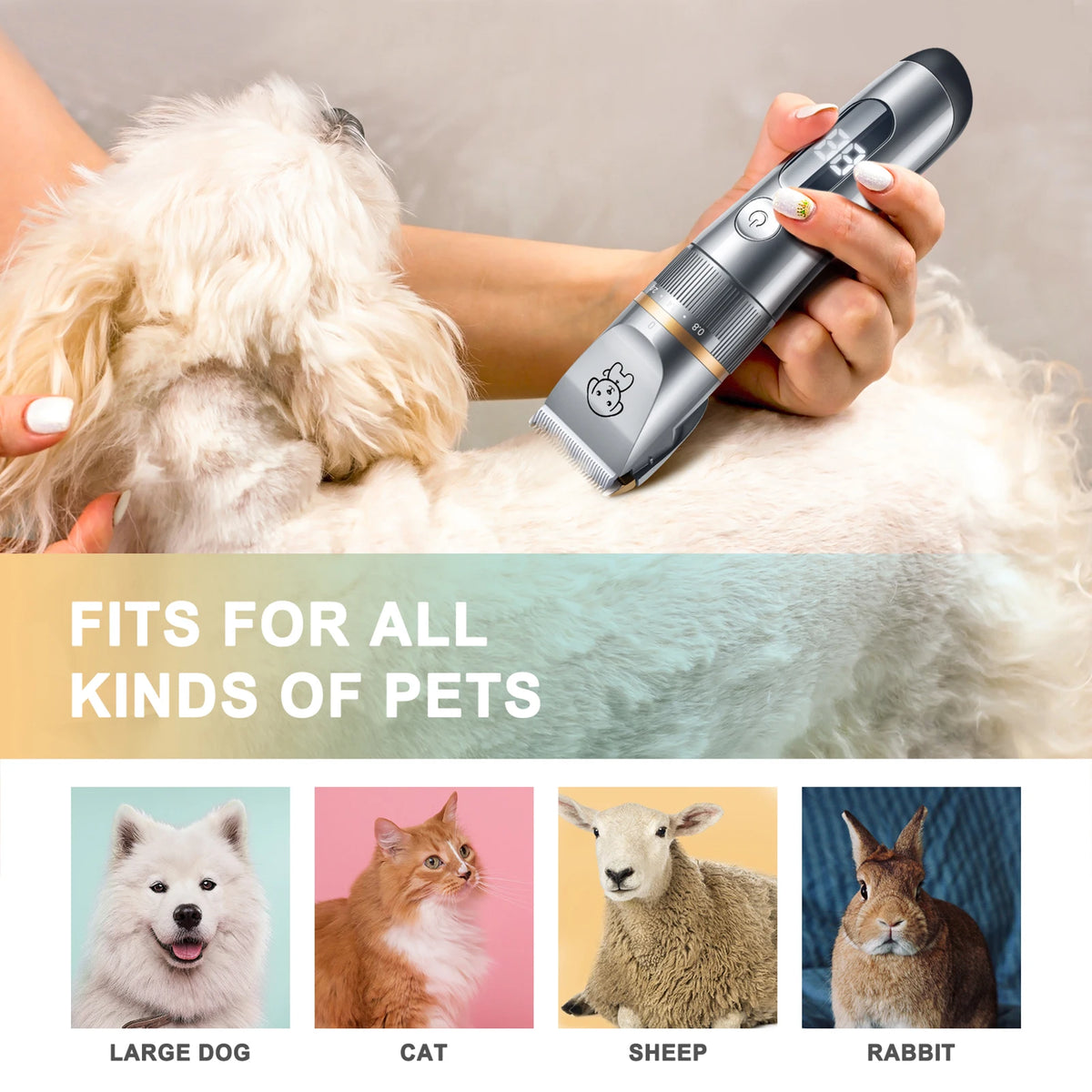 Aparador de Pelos para Animais de Estimação, Máquina de Cortar Pelos Silenciosa para Gatos, Kit de Higiene com Pente, 5 Velocidades, para Pelos Longos e Emaranhados