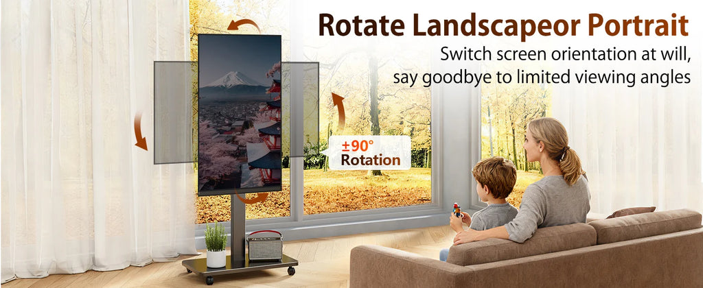 Suporte de TV rolante para TV plana curvada de 10 "-42" com retrato giratório para paisagem Suporte de TV portátil ajustável em altura com rodas