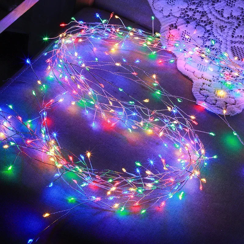 Luzes de cordão LED para decoração de árvore de Natal, guirlanda de Halloween e Ano Novo, luzes de fada com alimentação DC EU/US para decoração de casamento, festa e Natal